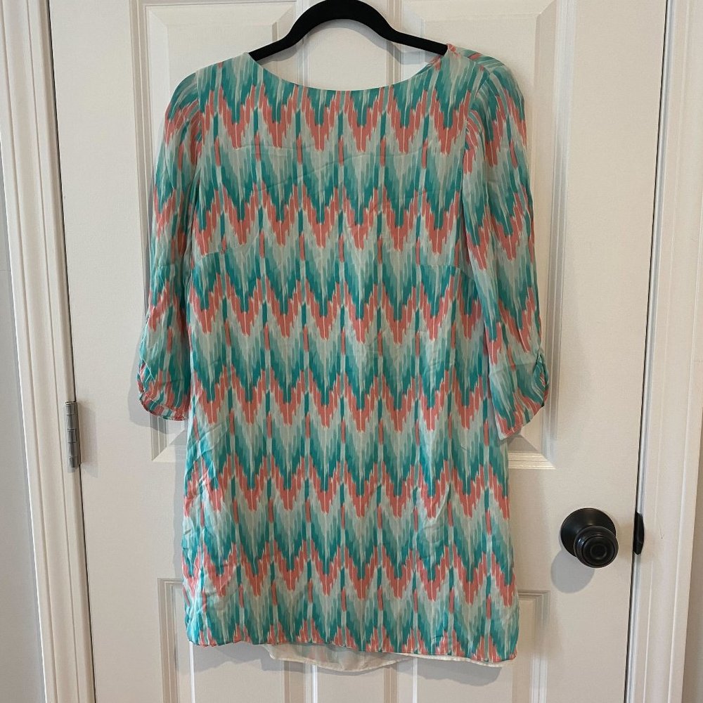 Shoshanna Teal/Coral Shift Dress - Size 6